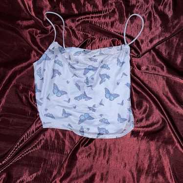 Light Blue Butterfly Mesh Crop Top - image 1