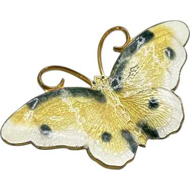 Vintage Enamel Butterfly Pin Brooch Yellow and Bl… - image 1