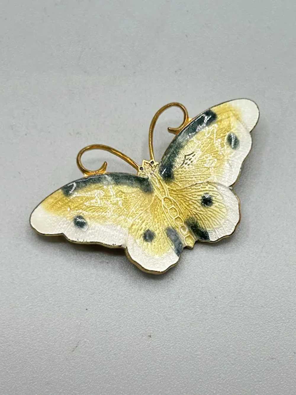 Vintage Enamel Butterfly Pin Brooch Yellow and Bl… - image 2