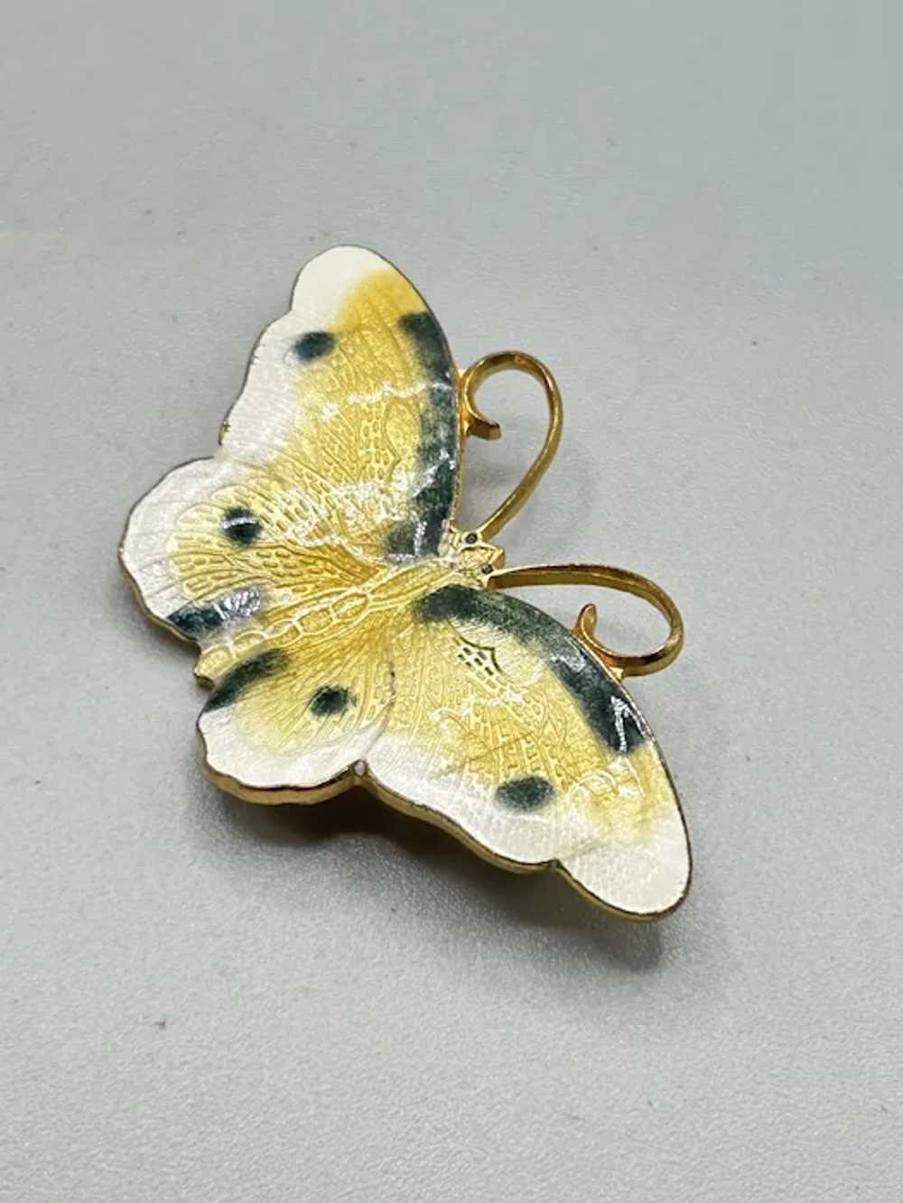 Vintage Enamel Butterfly Pin Brooch Yellow and Bl… - image 3
