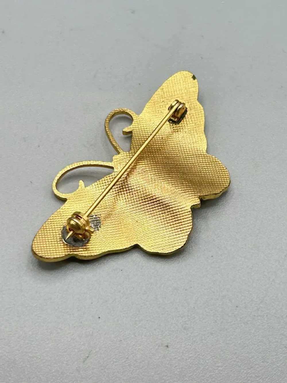 Vintage Enamel Butterfly Pin Brooch Yellow and Bl… - image 4