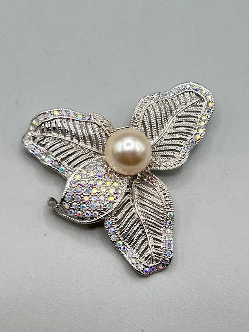 Vintage Orchid Flower Pin Brooch Silver Tone Flor… - image 3