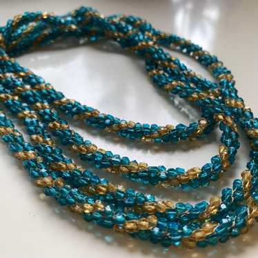 Vintage antique Aqua and Gold Glass Seed Bead Lon… - image 1