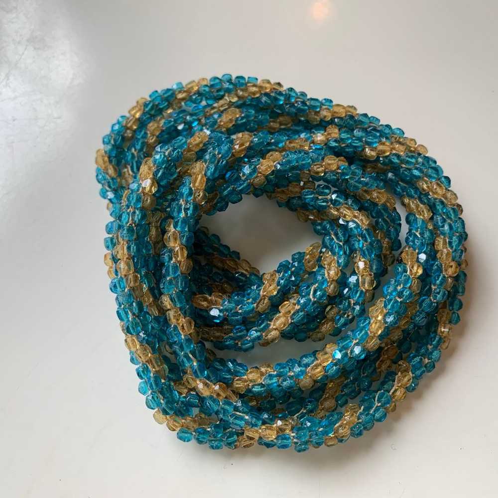 Vintage antique Aqua and Gold Glass Seed Bead Lon… - image 2