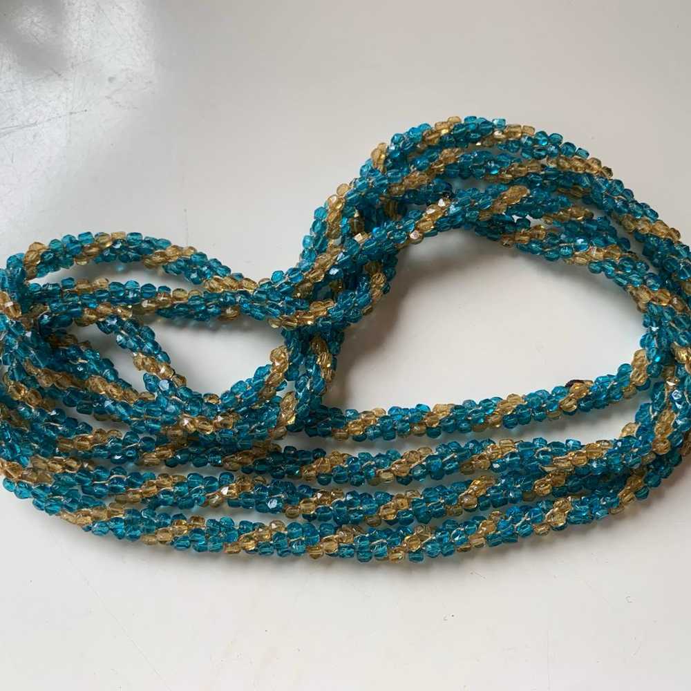 Vintage antique Aqua and Gold Glass Seed Bead Lon… - image 3