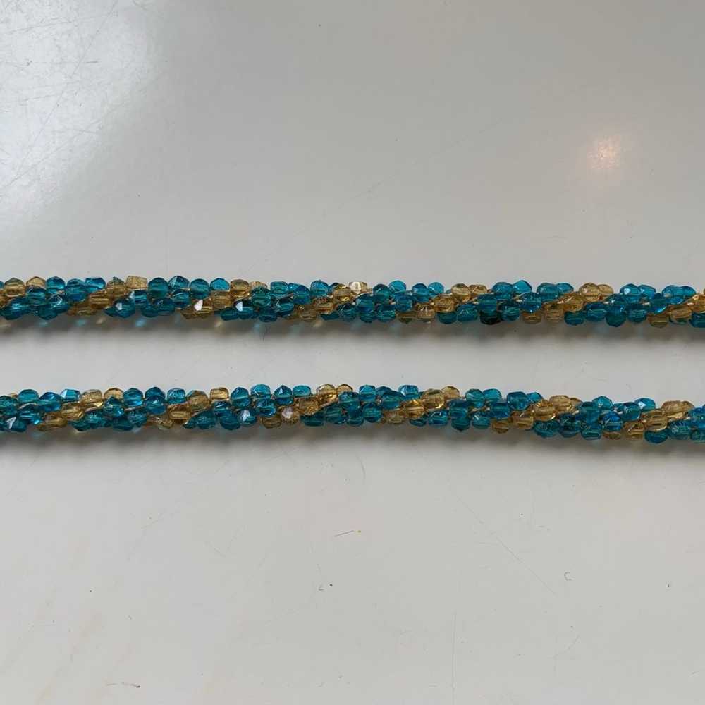 Vintage antique Aqua and Gold Glass Seed Bead Lon… - image 4