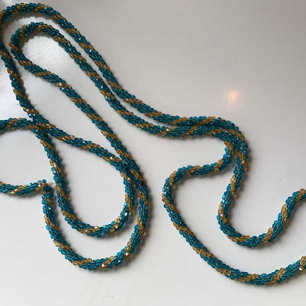 Vintage antique Aqua and Gold Glass Seed Bead Lon… - image 5