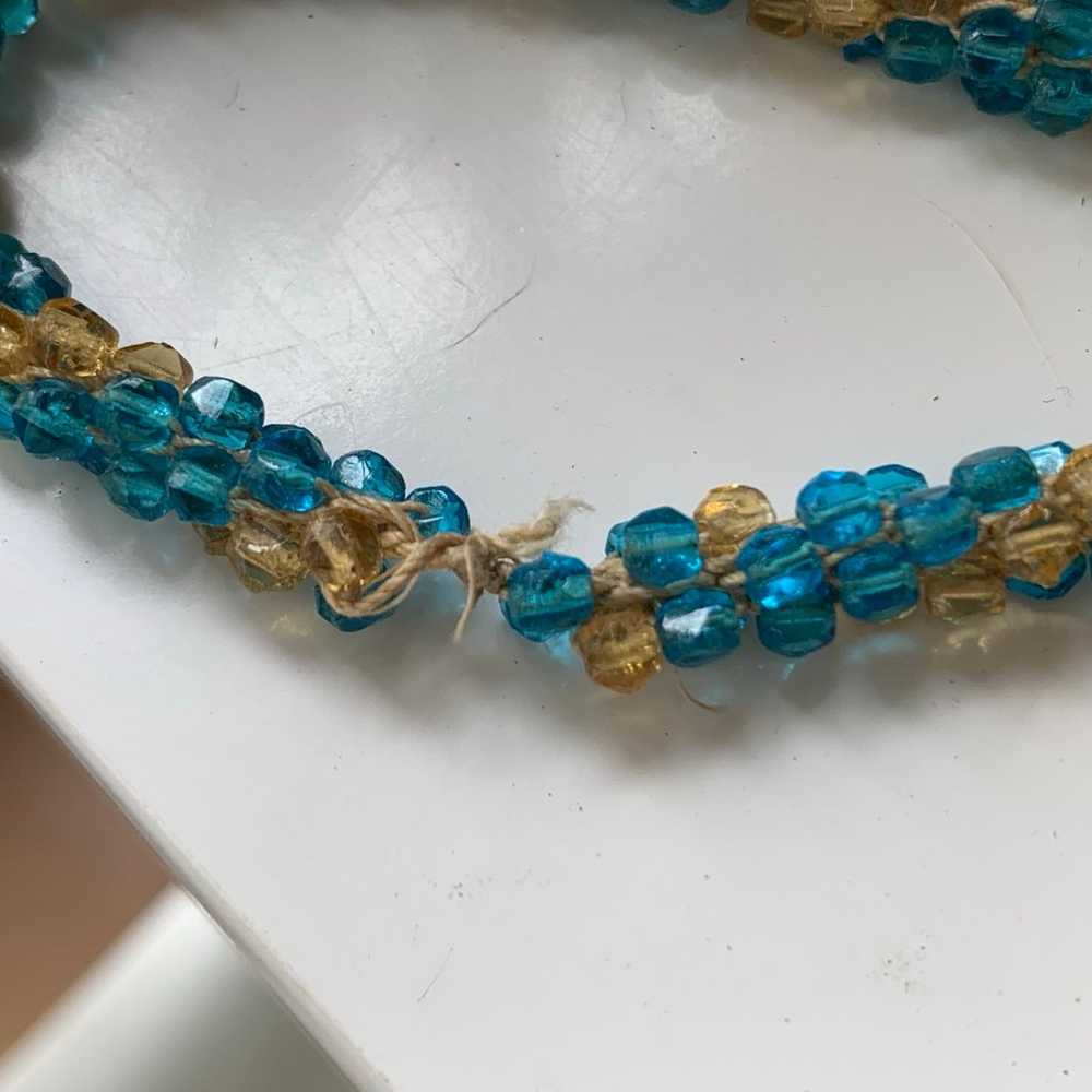 Vintage antique Aqua and Gold Glass Seed Bead Lon… - image 6