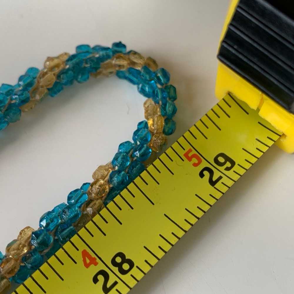 Vintage antique Aqua and Gold Glass Seed Bead Lon… - image 7