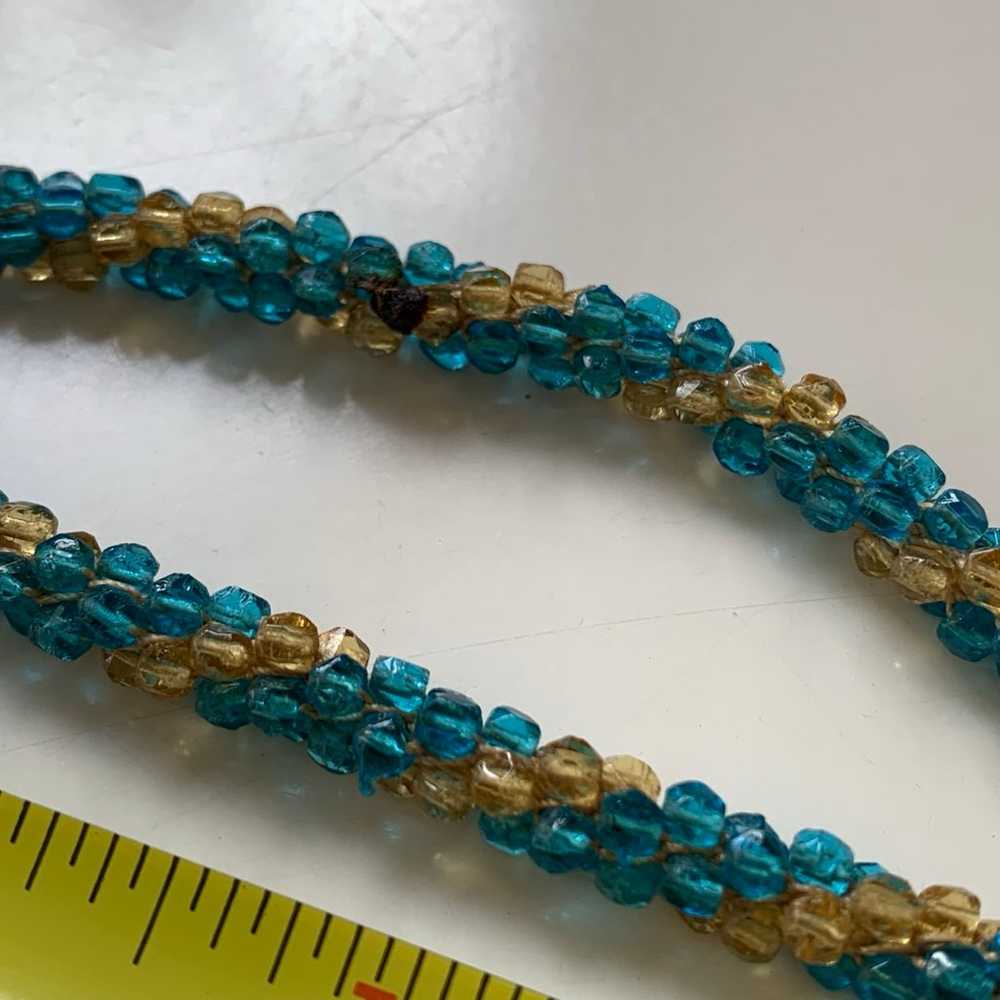 Vintage antique Aqua and Gold Glass Seed Bead Lon… - image 8