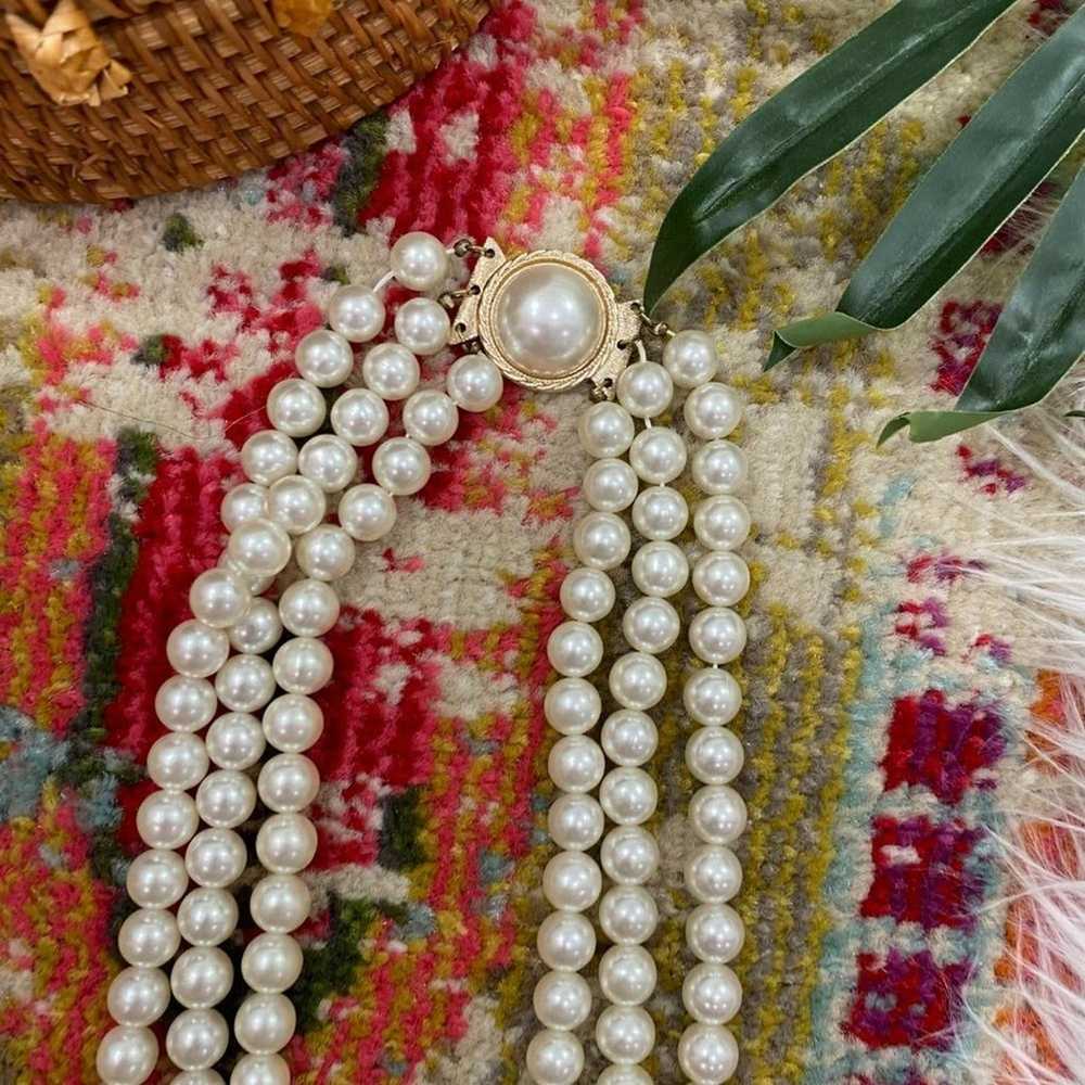 Vintage Neutral White Chunky Faux Pearl Beaded 3-… - image 2