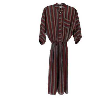Vintage 70s Dress Brenner Red White Blue Stripe D… - image 1