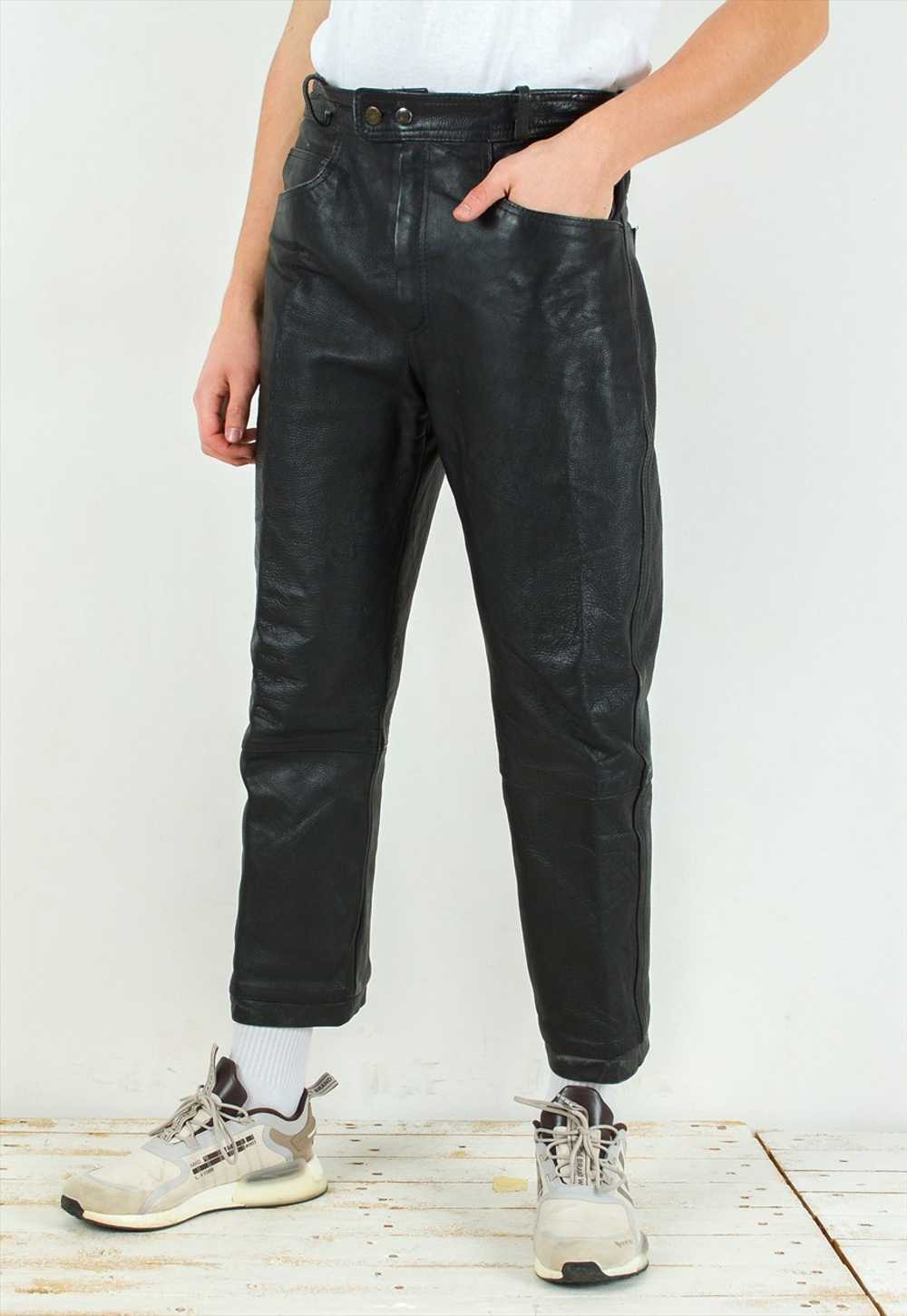 W36 L28 Straight Leather Pants Grunge Trousers Bi… - image 2