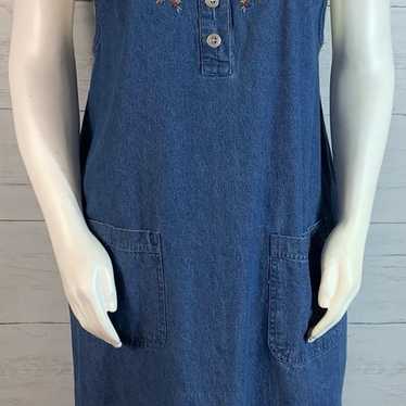 Vintage True Blue denim embroidered jumper modest… - image 1