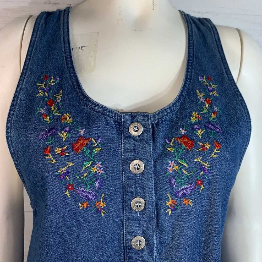 Vintage True Blue denim embroidered jumper modest… - image 2