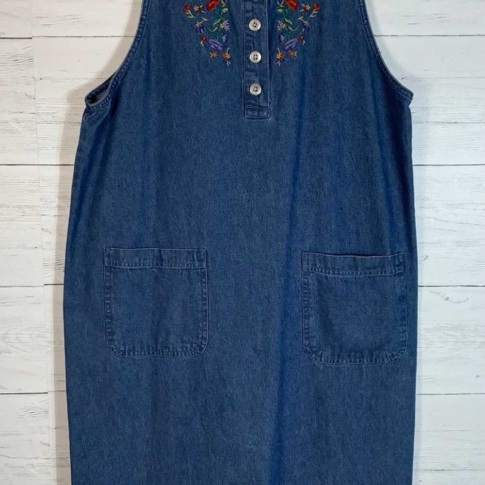 Vintage True Blue denim embroidered jumper modest… - image 3
