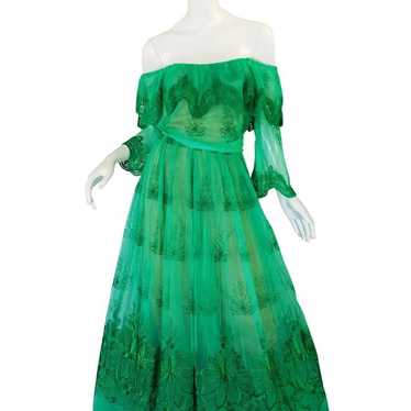 Frank Usher 1970s Green Net Gown