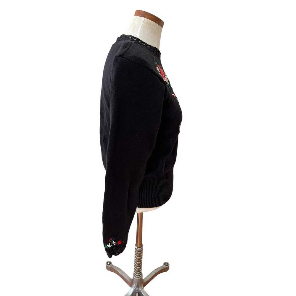 Vintage 90s Floral Rose Embroidered sweater black… - image 5