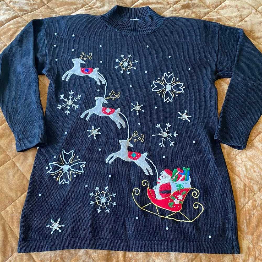 VTG Victoria Jones Christmas Sweater Embroidered … - image 1