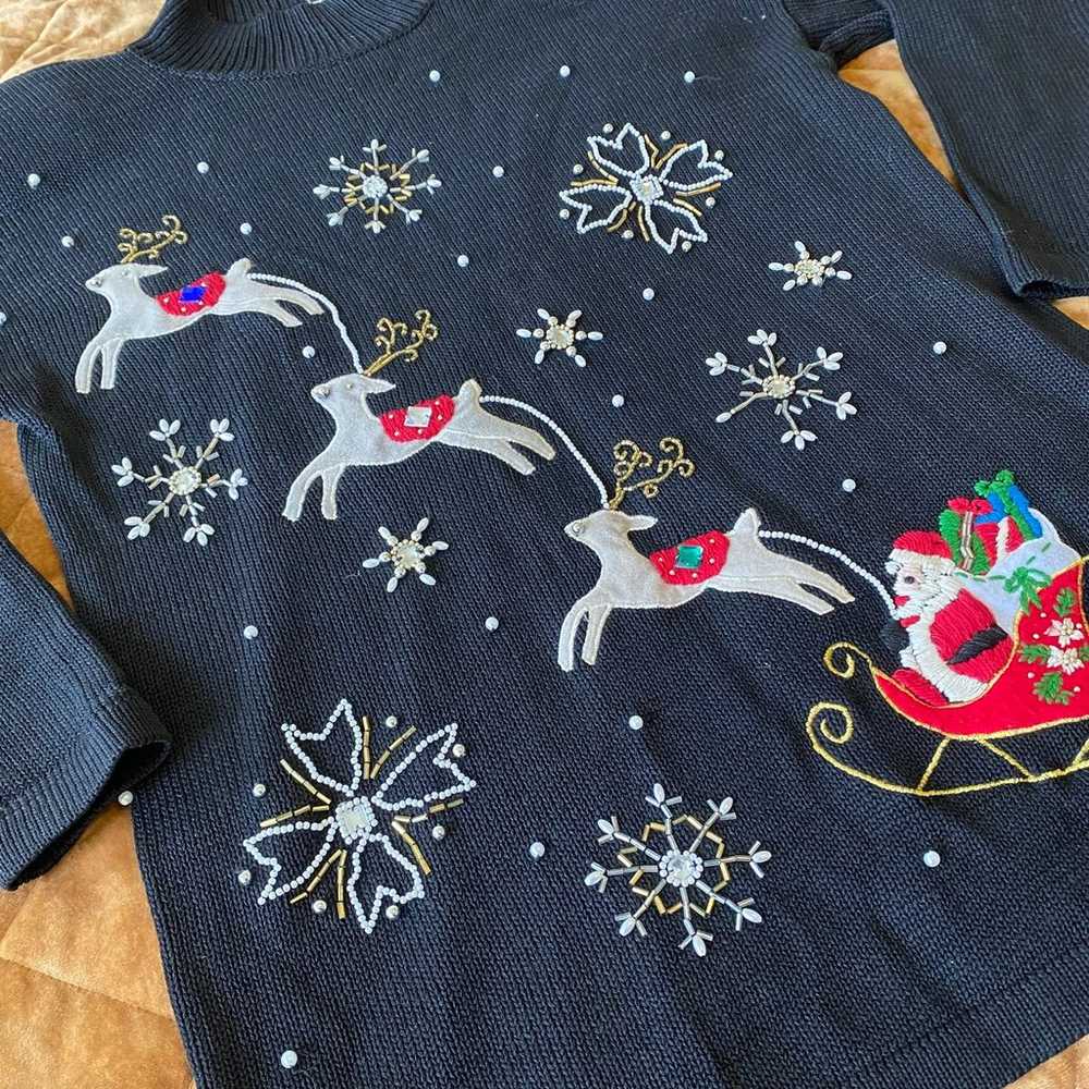 VTG Victoria Jones Christmas Sweater Embroidered … - image 3