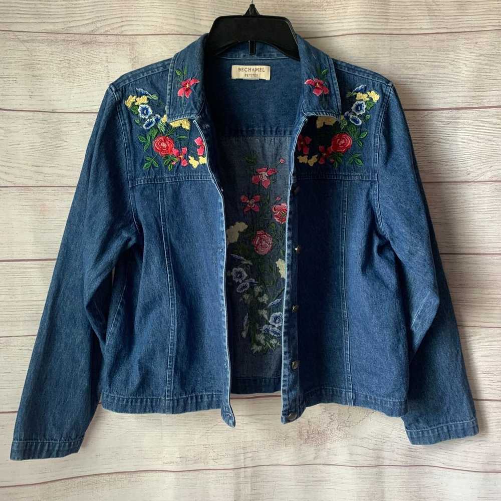 Vintage Bechamel Petites Denim Jacket Embroidered… - image 2