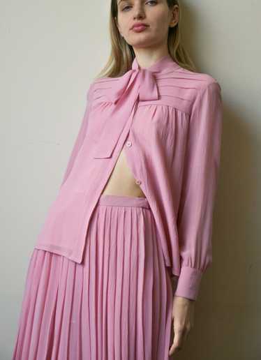 1970s celine pink silk skirt ensemble - image 1