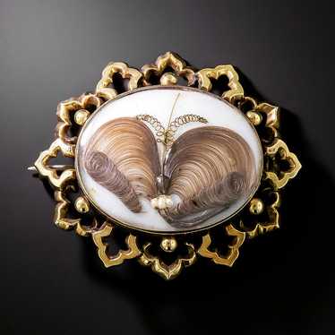 Victorian Hair and Pearl Butterfly Brooch - image 1