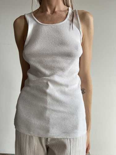 Vintage 1960's White Ribbed Tank Top, Unisex Adult