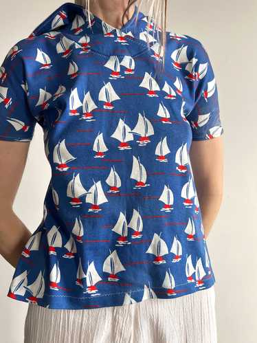 Vintage 1960's - 1970's Novelty Print Sailor Boat 