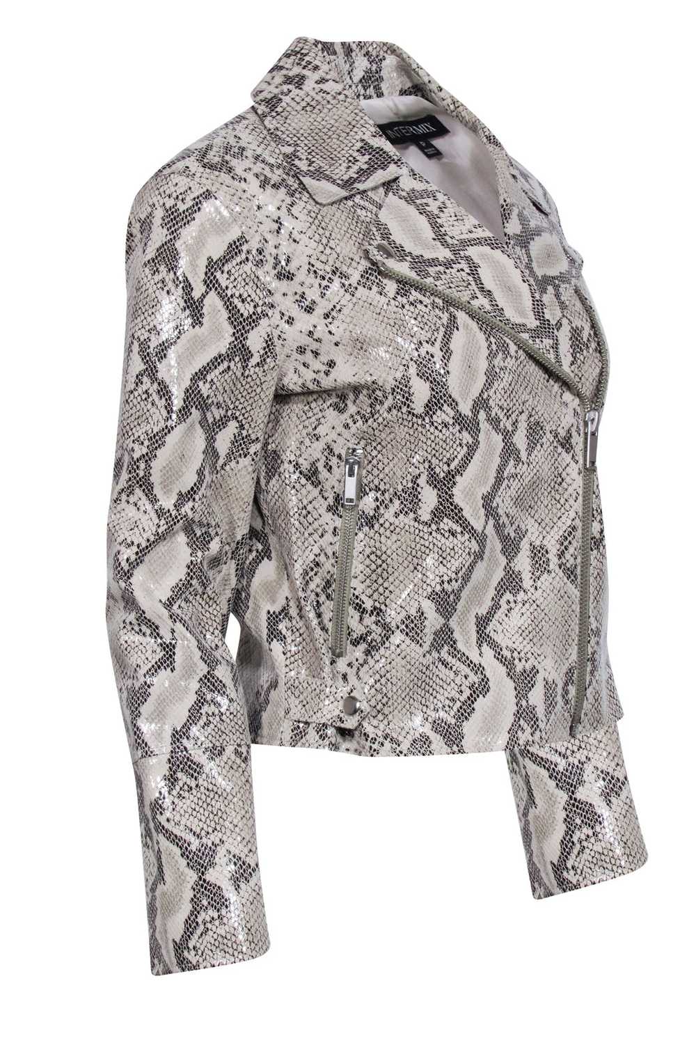 Intermix - Beige & Black Leather Snake Print Embo… - image 2