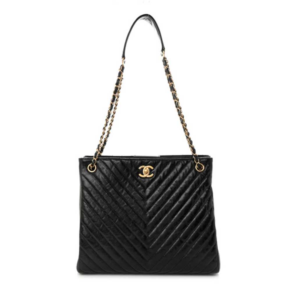 CHANEL Aged Calfskin Chevron Quilted Shopping Tot… - image 1