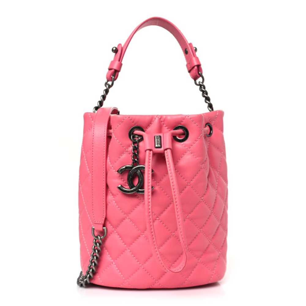 CHANEL Lambskin Quilted CC Chain Bucket Bag Pink - image 1