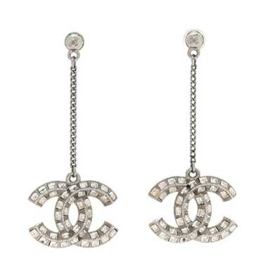 CHANEL Baguette Crystal CC Drop Earrings Silver - image 1