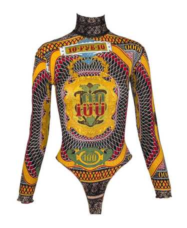 Jean Paul Gaultier Money Print Mesh Bodysuit, AW94