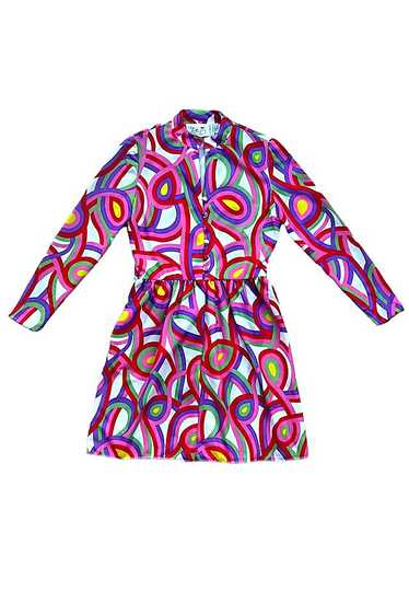 Vintage 1960s Leslie Fay Psychedelic Print Dress S