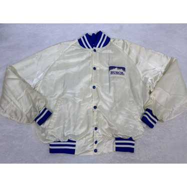 80s Nascar Busch Beer Satin Varsity Jacket White … - image 1