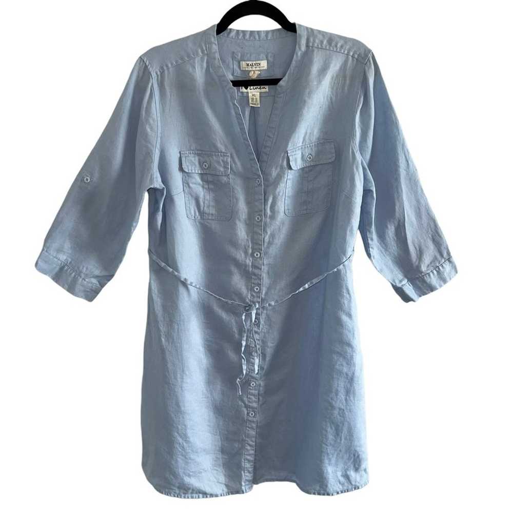 Malvin Linen Belted Shirt Dress XL - image 1