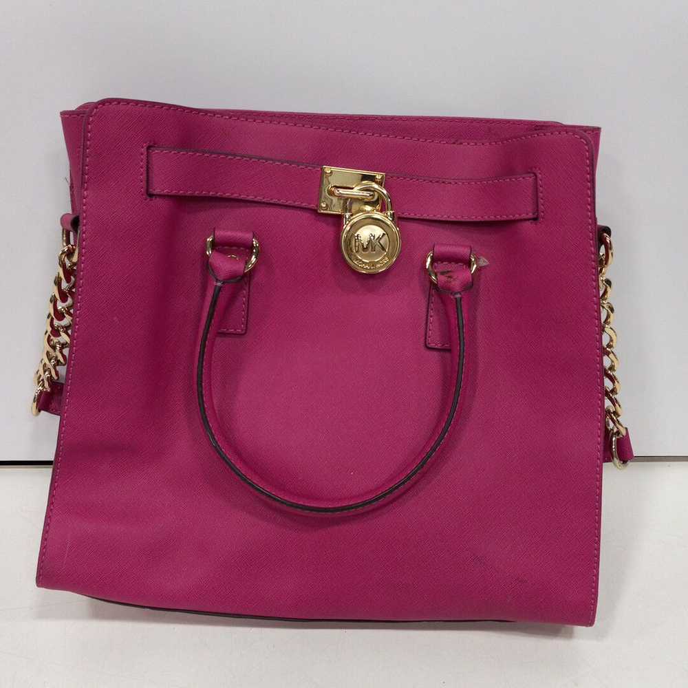 Michael Kors Womens Pink Genuine Leather Snap Sat… - image 1