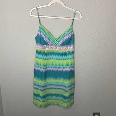 Lord & Taylor Muse Blue and Green Striped Sleevel… - image 1
