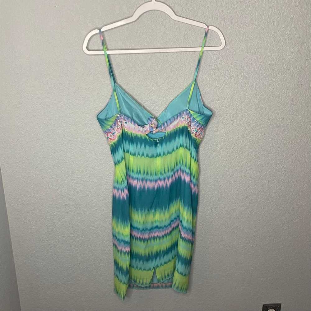 Lord & Taylor Muse Blue and Green Striped Sleevel… - image 3