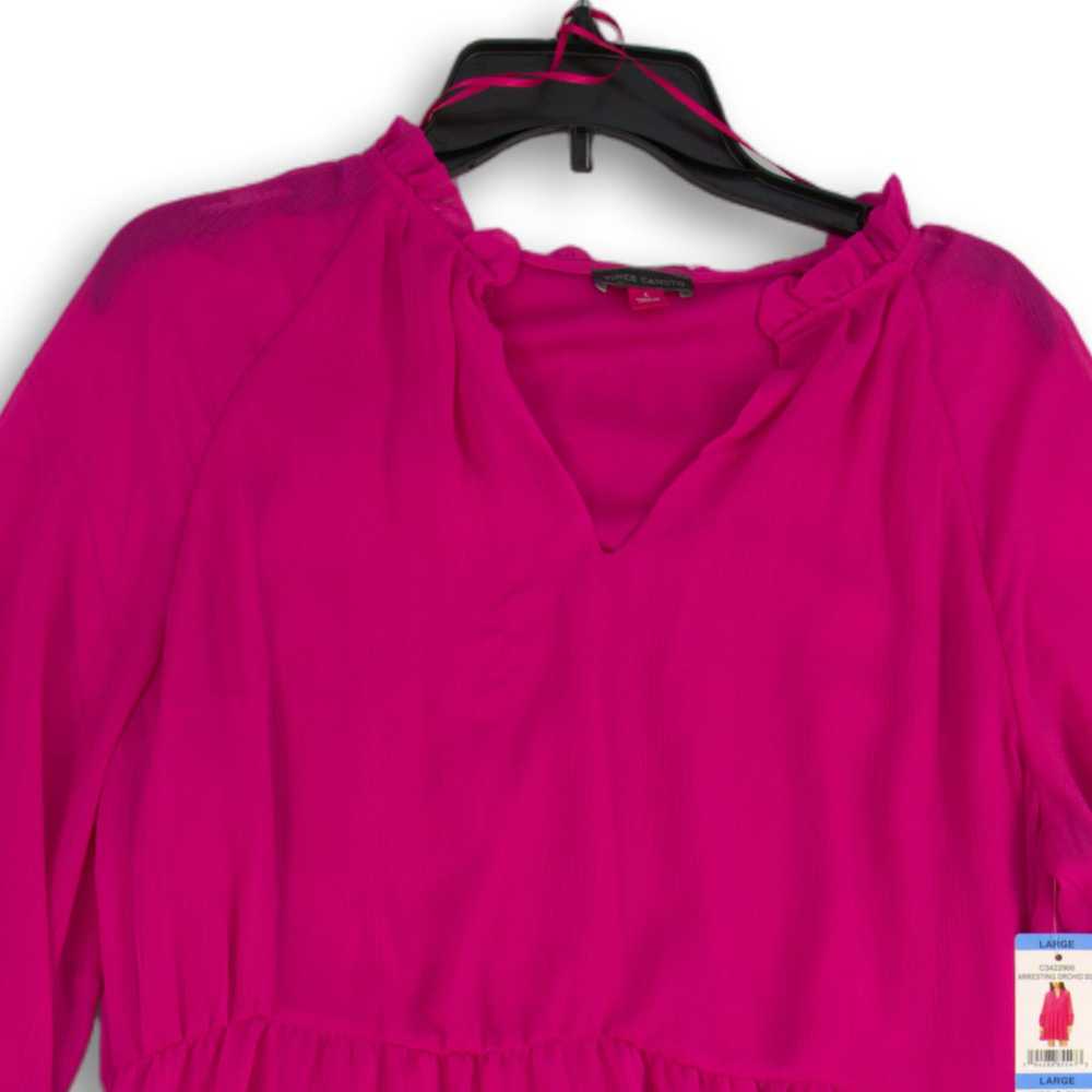 NWT Womens Pink Magenta Long Sleeve Split Neck Ti… - image 3