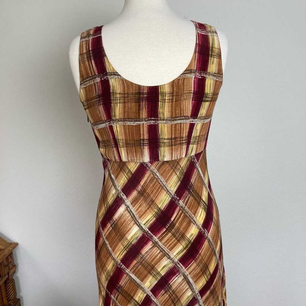 Vintage 90s Plaid Maxi Bias Cut Dress Brown Red /… - image 3