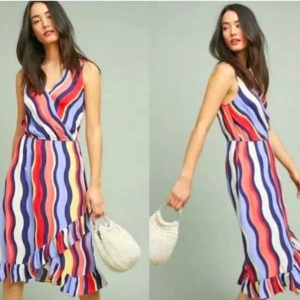 Plenty Tracy Reese Red Blue Daphne Striped Ruffle… - image 1