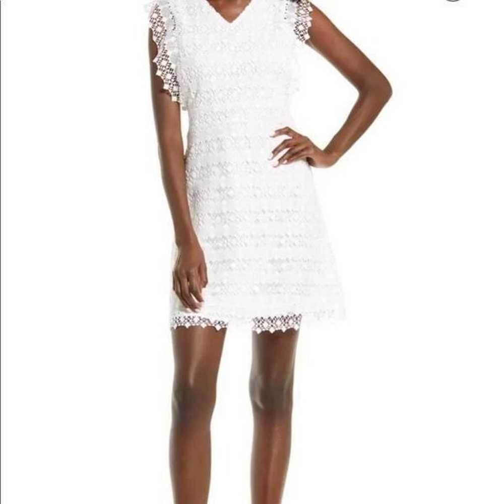 Amy Lynn Flutter Sleeve white Lace Dress, Size L - image 1