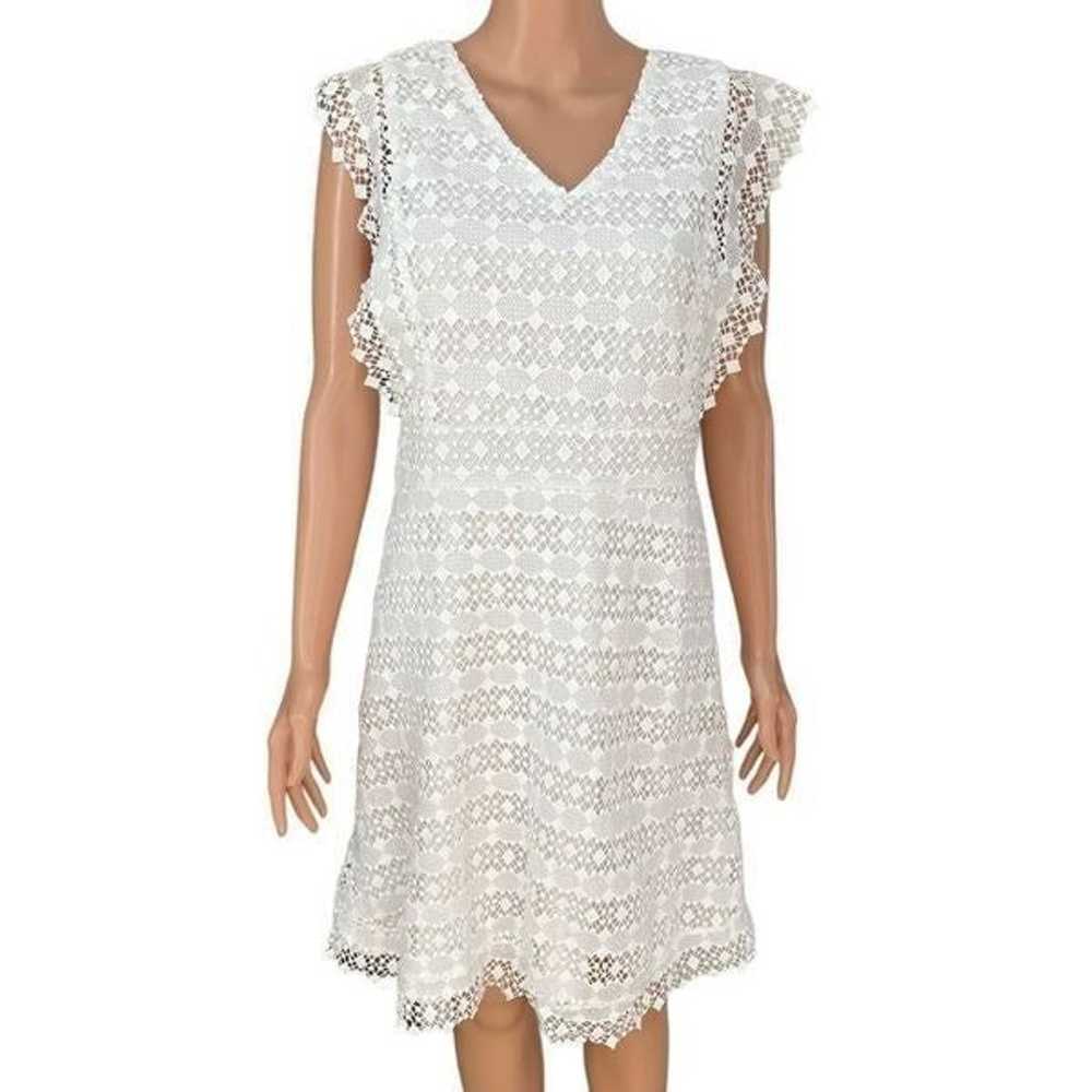 Amy Lynn Flutter Sleeve white Lace Dress, Size L - image 2