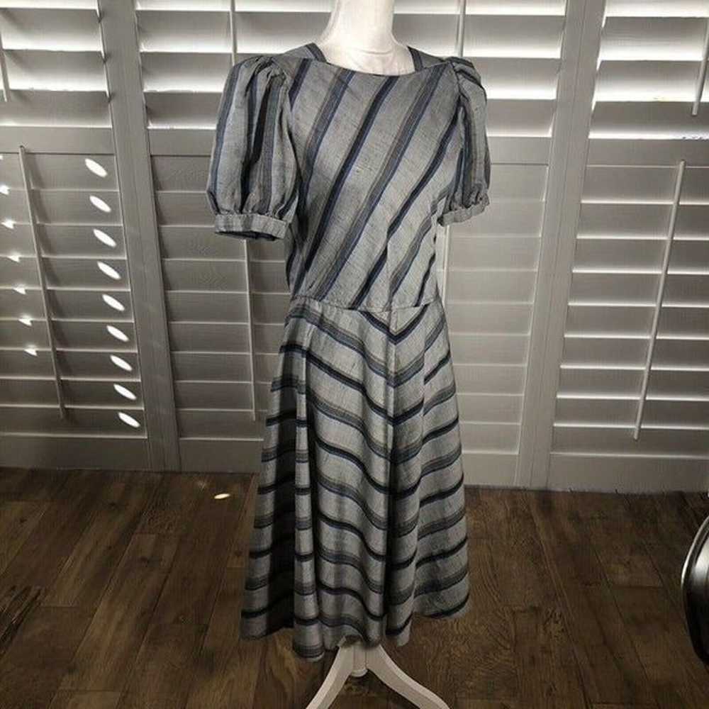 Vtg 80s Charlee Allison ElJay Dress S Gray Stripe… - image 11