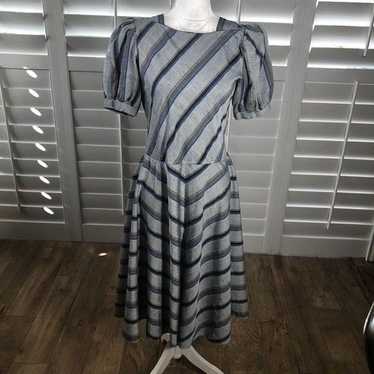 Vtg 80s Charlee Allison ElJay Dress S Gray Stripe… - image 1