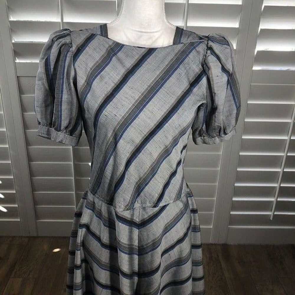 Vtg 80s Charlee Allison ElJay Dress S Gray Stripe… - image 2