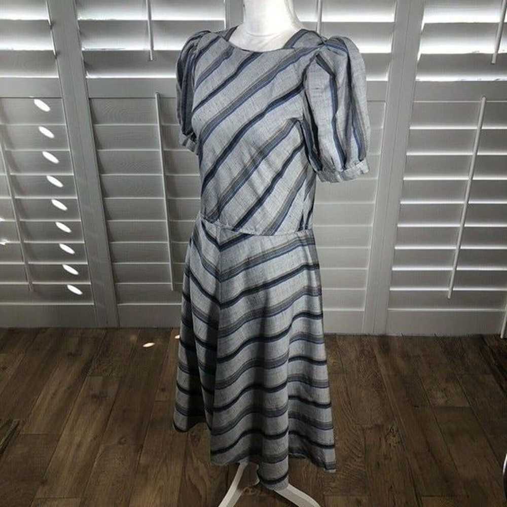 Vtg 80s Charlee Allison ElJay Dress S Gray Stripe… - image 3