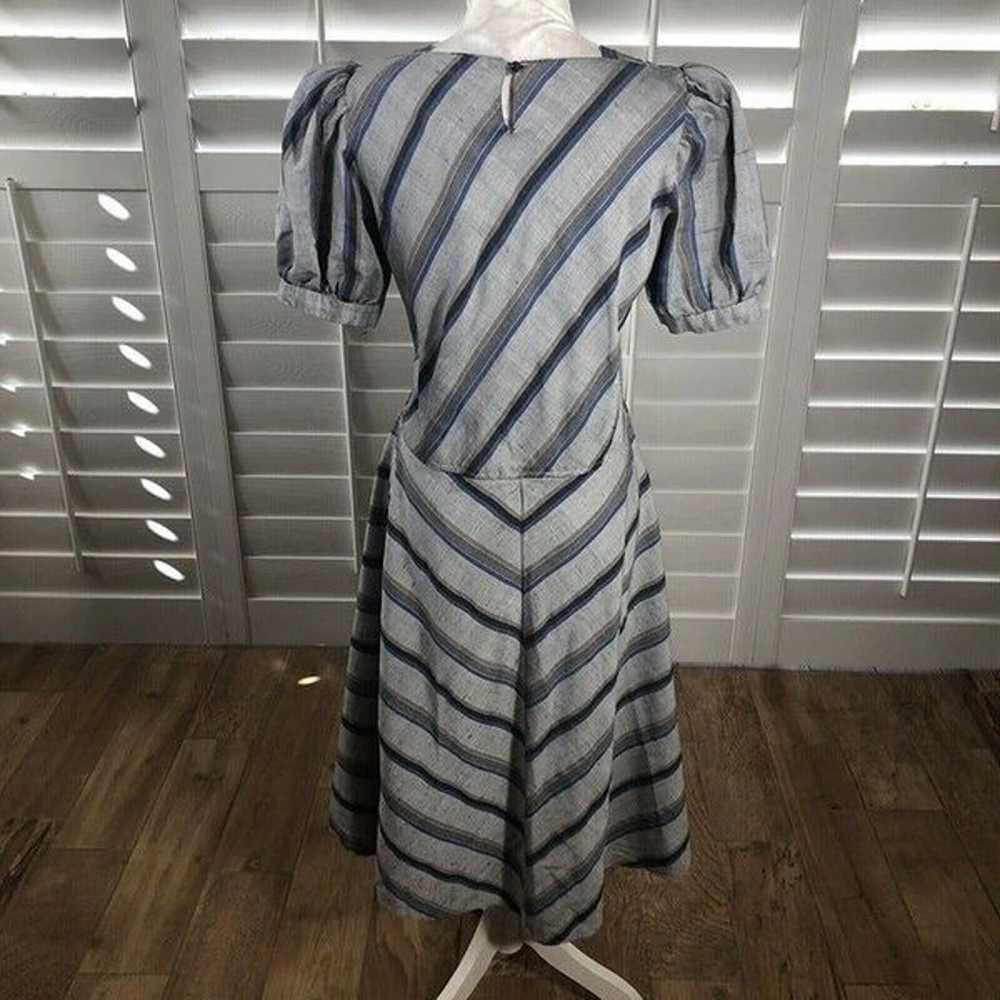 Vtg 80s Charlee Allison ElJay Dress S Gray Stripe… - image 4